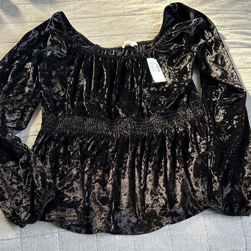 Maurices Black Velvet Gathered Blouse